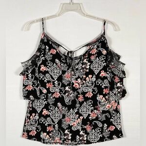 White House Black Market Floral Cold Shoulder Short Sleeve Top - Size XS EUC